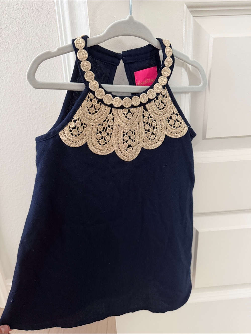 Lilly Pulitzer 2T Toddler Sleeveless Navy Dress with Gold Crochet Neckline